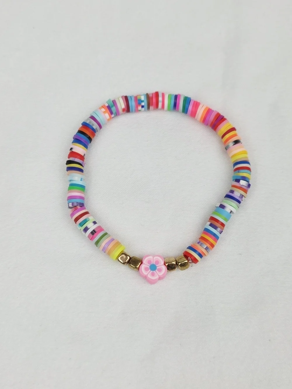 Handmade Clay Bead Multi Color Flower Bracelet